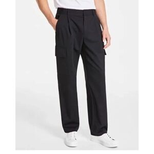 ALFANI Men's Black Pants Stretch Pleated Front Regular Fit Refined Cargo 33W 30L
